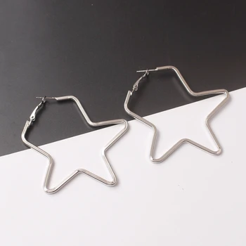 Quadrado Grande Estrela Triângulo Brincos Para Mulheres, Moda Jóias Geométricas Simples Brincos De Metal Oco Brincos