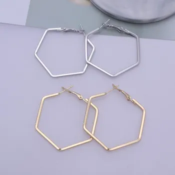 Quadrado Grande Estrela Triângulo Brincos Para Mulheres, Moda Jóias Geométricas Simples Brincos De Metal Oco Brincos