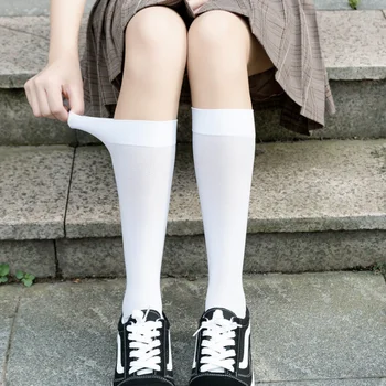 Verão Kawaii Girl Fina Bezerro de Meias-calças de Veludo Mulheres Tubo Longo Meias Preto e Branco JK Uniforme Japonês Bonito Sobre O Joelho Meias