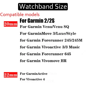 20mm 22mm Pulseira de Silicone para Garmin Vivoactive 3 4 Venu Pulseiras de Silicone para Garmin Forerunner 245 645 Venu SQ Pulseira de correias
