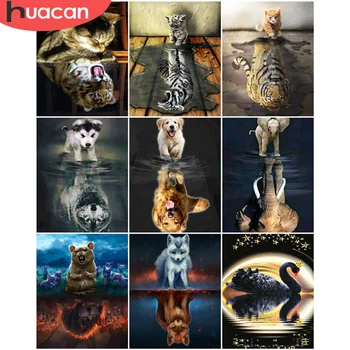 HUACAN Colorindo Por Número Gato de Animais Pintados à Mão Pintura a Arte Presente DIY Imagens Pelo Número de Tigre Kits de Decoração para Casa