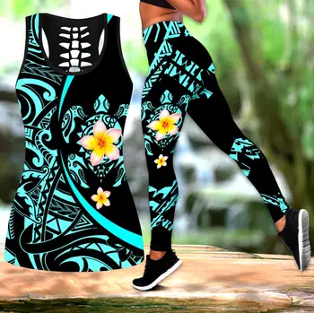 Incrível Polinésia Tartaruga de Mar Tattoo & Flores 3D por Todo Impresso Legging & Tank top Sexy Elástico Feminina Skinny, Leggings DDK28