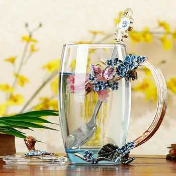 Cor de esmalte flor de Chá de Copo Caneca de café com leite, Café da manhã Copa Casa de Vidro resistente ao calor Xícaras
