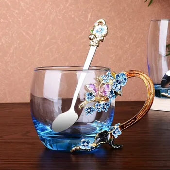 Cor de esmalte flor de Chá de Copo Caneca de café com leite, Café da manhã Copa Casa de Vidro resistente ao calor Xícaras