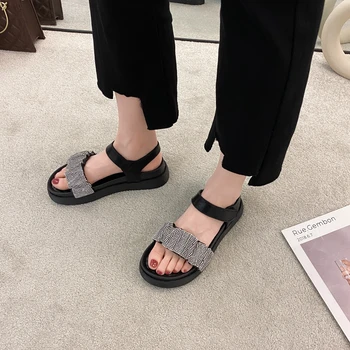 ELLALEE Plataforma Sandálias em Cunha Sapatos para as Mulheres de Cristal Bling Moda Slip-On Mulheres Confortáveis Sandálias de Luxo Designer Flats