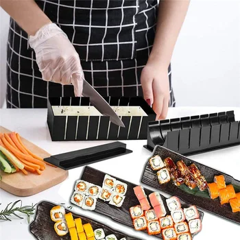 10 Pcs/Set DIY de Sushi Kit de Rolo de Sushi Maker Rolo de Arroz Molde Cozinha de Sushi Ferramentas de Sushi Japonês Ferramentas de Cozinha utensílios de Cozinha