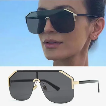 2019 Novo Unisex Metade Armação Óculos de sol Oversized Mulheres Homens Retro Praça Gradiente Marca de Olhos de Gato de Óculos de Sol Feminino Masculino UV400