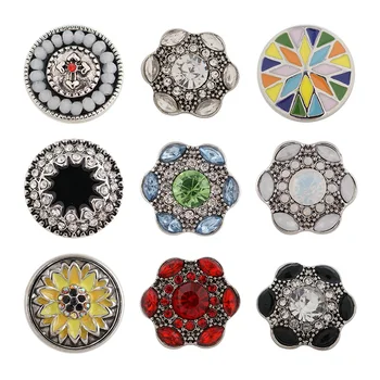 Strass de Flor de 20mm de Metal botão snap jóias DIY pulseira KD1113