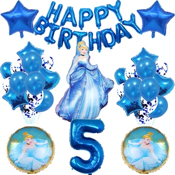 35pcs Princesa Cinderella 32polegadas Número de Balão Conjunto de Aniversário Capina Decorações do Partido de Abastecimento de Criança Duche Folha de Alumínio de Balão