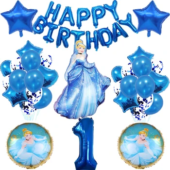35pcs Princesa Cinderella 32polegadas Número de Balão Conjunto de Aniversário Capina Decorações do Partido de Abastecimento de Criança Duche Folha de Alumínio de Balão