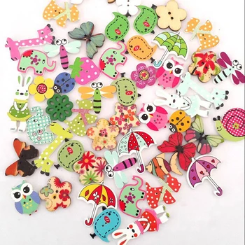 50Pcs Colorido Crisântemo Botão de Madeira Para Diy Crianças Pano de Decoração de Flor Borboleta Acessórios de Costura Artesanal Artesanato Decoração