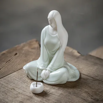 Novo Zen Chinês Feminino Cerâmica Personagem Decoração De Casa, Quarto Vivo Queimador De Incenso Decoração Enfeites De Mesa De Kung Fu Conjunto De Chá