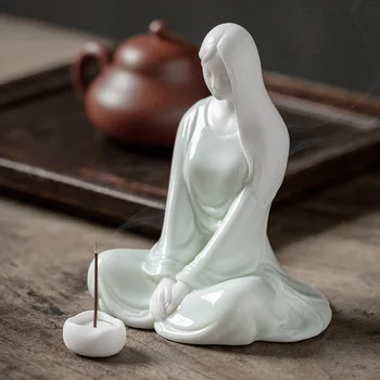 Novo Zen Chinês Feminino Cerâmica Personagem Decoração De Casa, Quarto Vivo Queimador De Incenso Decoração Enfeites De Mesa De Kung Fu Conjunto De Chá