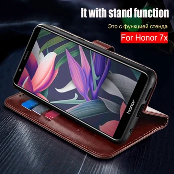 Para o Huawei Honor 7X Caso Honor7X Magnético de TPU e de capa de couro flip para Honra 7X Tampa Traseira para Proteger a Pele do Silicone caso