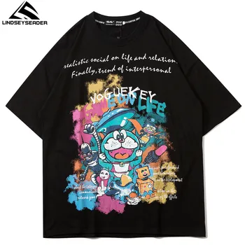 LINDSEY SEADER dos Homens T-shirt de Hip Hop de grandes dimensões de Impressão 2021 Casual Harajuku Streetwear Verão de Manga Curta de algodão Tops Tee Tshirt