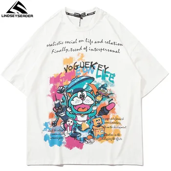 LINDSEY SEADER dos Homens T-shirt de Hip Hop de grandes dimensões de Impressão 2021 Casual Harajuku Streetwear Verão de Manga Curta de algodão Tops Tee Tshirt