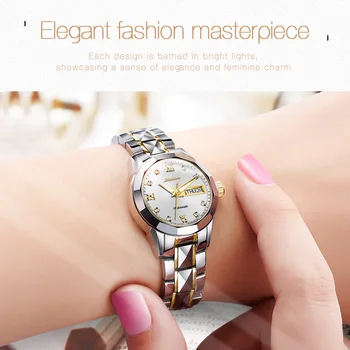 JSDUN Safira Luminosa Mecânico Automático de Relógios de Luxo Calendário do Aço de Tungstênio Assistir a Mulher de Negócios Elegante de Senhoras Relógio