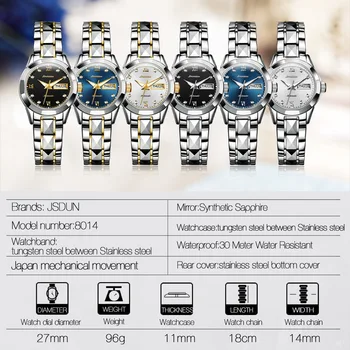 JSDUN Safira Luminosa Mecânico Automático de Relógios de Luxo Calendário do Aço de Tungstênio Assistir a Mulher de Negócios Elegante de Senhoras Relógio