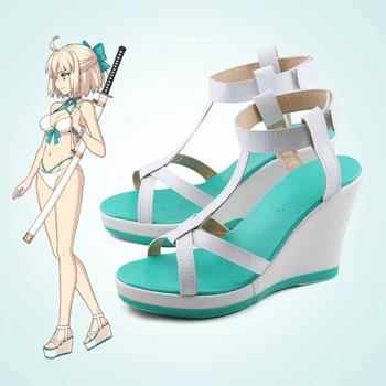 Jogo FGO Destino Grand Ordem Okita Souji Personalizar Cosplay Sapatos de Verão Anime a Festa de Halloween sandálias Sapatos Feitos Navio Livre