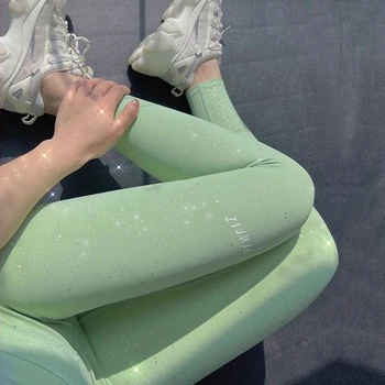 Calças De Yoga De Lantejoulas Brilhante Treino Calças Leggings Glitter Brilhante Execução Ginásio Elástico Esporte Calças De Cintura Alta Roupa Das Mulheres