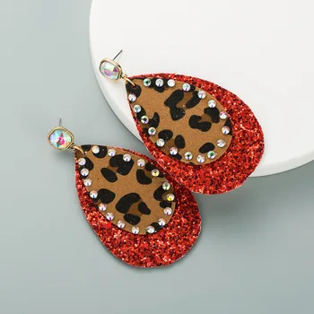 Estilo boêmio Colar de Cristal Multi-camada de Couro Leopard-Print Lantejoulas Brincos Para Mulheres Meninas, Moda Jóias Accessorie