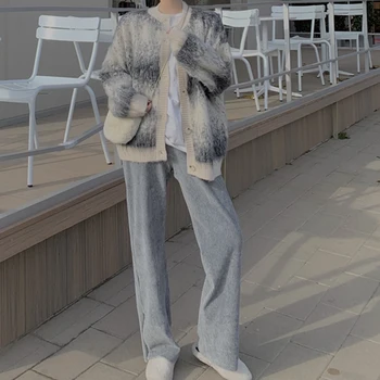 Mulheres De Camisola Tie Dye De Grandes Dimensões Moda Solta Tricô Coreano Coats Casual Street Quente Harajuku Elegante Cardigan Sweatar