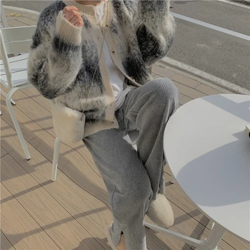 Mulheres De Camisola Tie Dye De Grandes Dimensões Moda Solta Tricô Coreano Coats Casual Street Quente Harajuku Elegante Cardigan Sweatar
