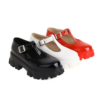 Chique Quente da Venda da Marca de Luxo Designer Chunky Salto Plataforma de Flats Mulheres correia-T Dedo do pé Redondo Grande Plus Size 43 Casuais Sapatos de Meninas