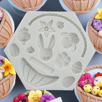 3D Cesta de Flores com Moldes de Silicone Bolo Fondant de Decoração Coelhinho da Páscoa Ovo de Molde de Chocolate do Molde de Cozimento Ferramenta de Decoração de Moldes Moldes