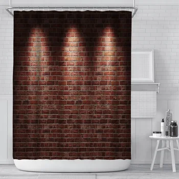 Estilo retrô porta de madeira cortina de chuveiro do banheiro cortina de tecido de poliéster impermeável cinto gancho da cortina de decoração de casa