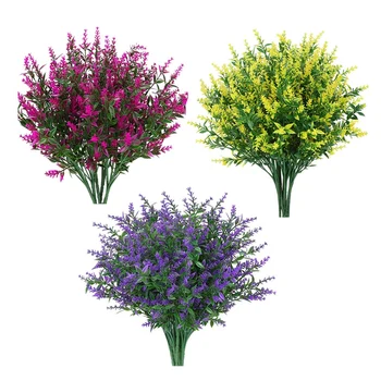 12 Pacotes Artificial Flores de Lavanda Exterior Falso Flores para a Decoração do Falso Jardim de Plantas de Varanda Janela de Caixa de Decoração