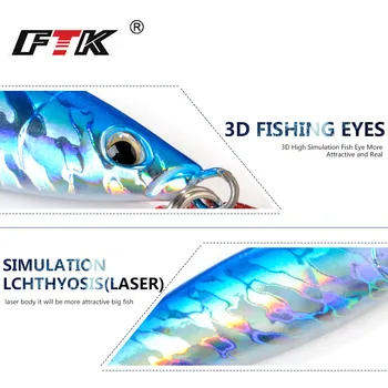 FTK 1pc Laser Corpo Lento Jigging Iscas Mar Profundo, Lento Jigging Metal Iscas de Pesca 80 g 100 g 150 g Lento Gabaritos 3D olhos