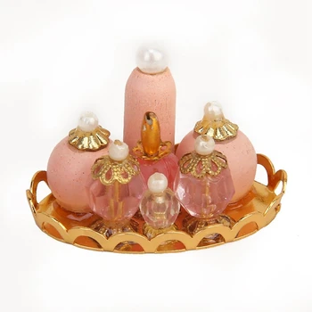 1/12 Miniatura Casa de bonecas-de-Rosa Frasco de Perfume com gaiola Dourada