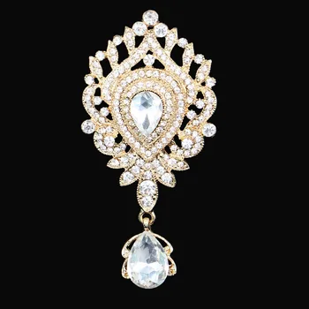 DIEZI Luxo de Ouro de Noiva de Broche de Cristal Para as Mulheres o Dom do Encanto da Flor Broches de Strass Lenço Buquê de Broche Pinos de Casamento
