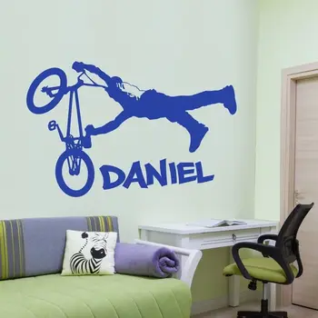 Nome personalizável vinil adesivos de parede de bicicleta esportes radicais juventude quarto dormitório decoração home da parede do decalque 2CE6