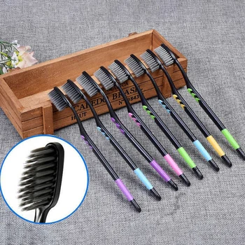 10 Peças de Bambu Escova de dentes Macia Escova de Dente Carvão Adultos Escovas de carvão vegetal de Bambu fibra escova de dentes