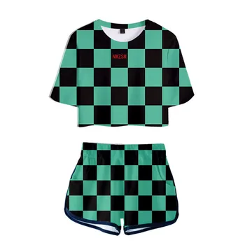 Pijama de Duas peças de conjunto de mulheres de Cosplay demon slayer kimetsu não yaiba katana nezuko tanjiro estatueta traje uniforme Crop Top Shorts