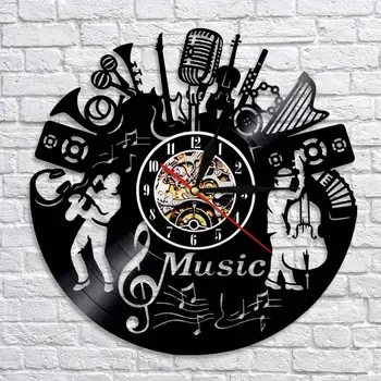 A Banda de música do Relógio de Parede Personalidade Musicn Instrumento disco de Vinil de Parede Relógio de Parede em 3D Relógios de Design Moderno, Arte de Parede Decorativo