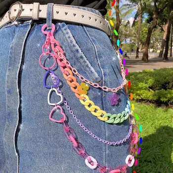 Encantos Candy Color Estrelas Pingente de Coração em Acrílico Punk, Hip-hop Moderno de Camada Única Chave de Cadeia Cintura de Calças Cadeia de Jeans Vestuário de Acesso