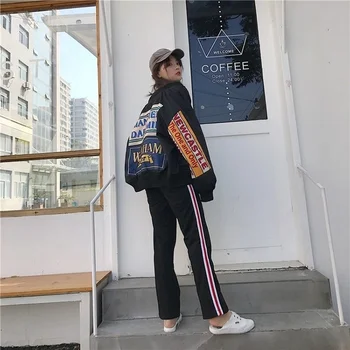Harajuku oversized bolso de botão de manga comprida para mulheres jaqueta de tráfico de mulheres jaqueta impresso jaqueta tops mulheres primavera roupas
