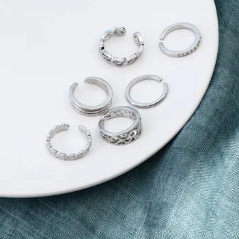 6pcs Moda Retrô Oco Pé de Flor Anéis de Dedo Original Design Geométrico Criativo Boêmio, Anéis de Pé Luxuoso Mulher Anéis