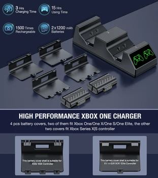 2X1200mAh Controlador sem Fio Gamepads Bateria Bateria Recarregável + Carregador USB Dock Para Xbox Série X/S/Xbox One X/Xbox One S