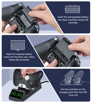 2X1200mAh Controlador sem Fio Gamepads Bateria Bateria Recarregável + Carregador USB Dock Para Xbox Série X/S/Xbox One X/Xbox One S