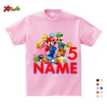 Meninos Meninas rapazes raparigas de Aniversário, Números de Arco Carta Cartoon Print T-Shirt Kids Curto Tops Crianças Projetar Seu Nome e número de Bonito T-Shirts