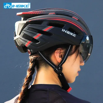 Capacete de ciclismo com luz de bicicleta de estrada de bicicleta de montanha do capacete com óculos de mbt moto chapéus para homens e mulheres andando de bicicleta capacete
