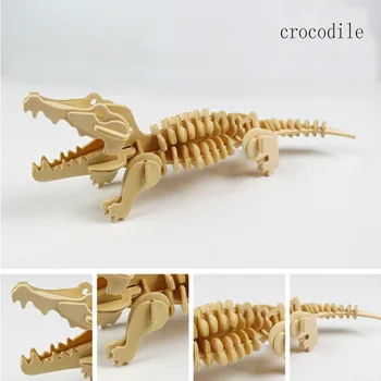Animais Leão, Crocodilo, Cobra Pavão Veado Handmade Modelo de Montagem de Construção de Kits DIY Crianças 3D Puzzles de Madeira IQ Brinquedos Educativos