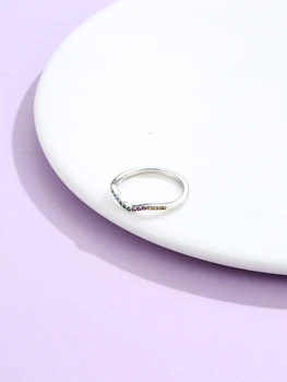LEKANI Prata Esterlina 925 Jóias de Geometria Onda arco-íris de Prata, Anéis de Dedo Para as Mulheres Colorido CZ Anel de Casamento Instrução do Presente