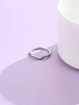 LEKANI Prata Esterlina 925 Jóias de Geometria Onda arco-íris de Prata, Anéis de Dedo Para as Mulheres Colorido CZ Anel de Casamento Instrução do Presente