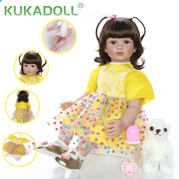 KUKADOLL Realistc 24 Polegadas Reborn Baby Doll de 60 CM de Tecido Macia do Corpo de Vinil Membros feito a mão da Princesa Boneca Brinquedo de Criança Presentes de Natal