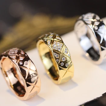 2021 Tendências De Luxo, Jóias De Ouro Rose Cor Prata, Anel Para As Mulheres De Marca Famosa Designer De Qualidade Superior Diamante Presentes De Casamento